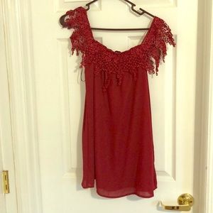 Tobi Off the shoulder maroon dress